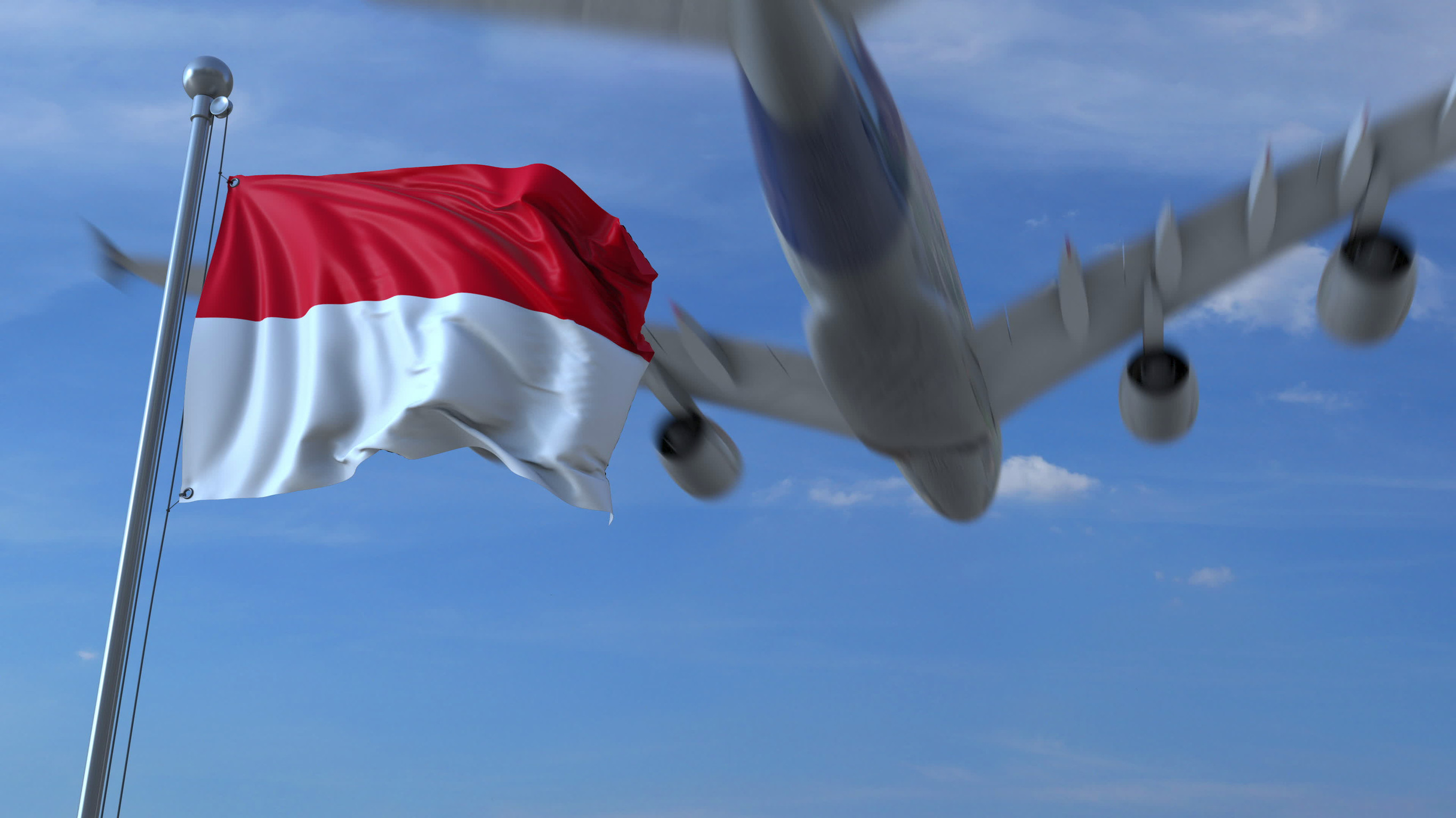 Aeroplane Flies Over Indonesian Flag Aeroplane Flies Over Indonesian Flag