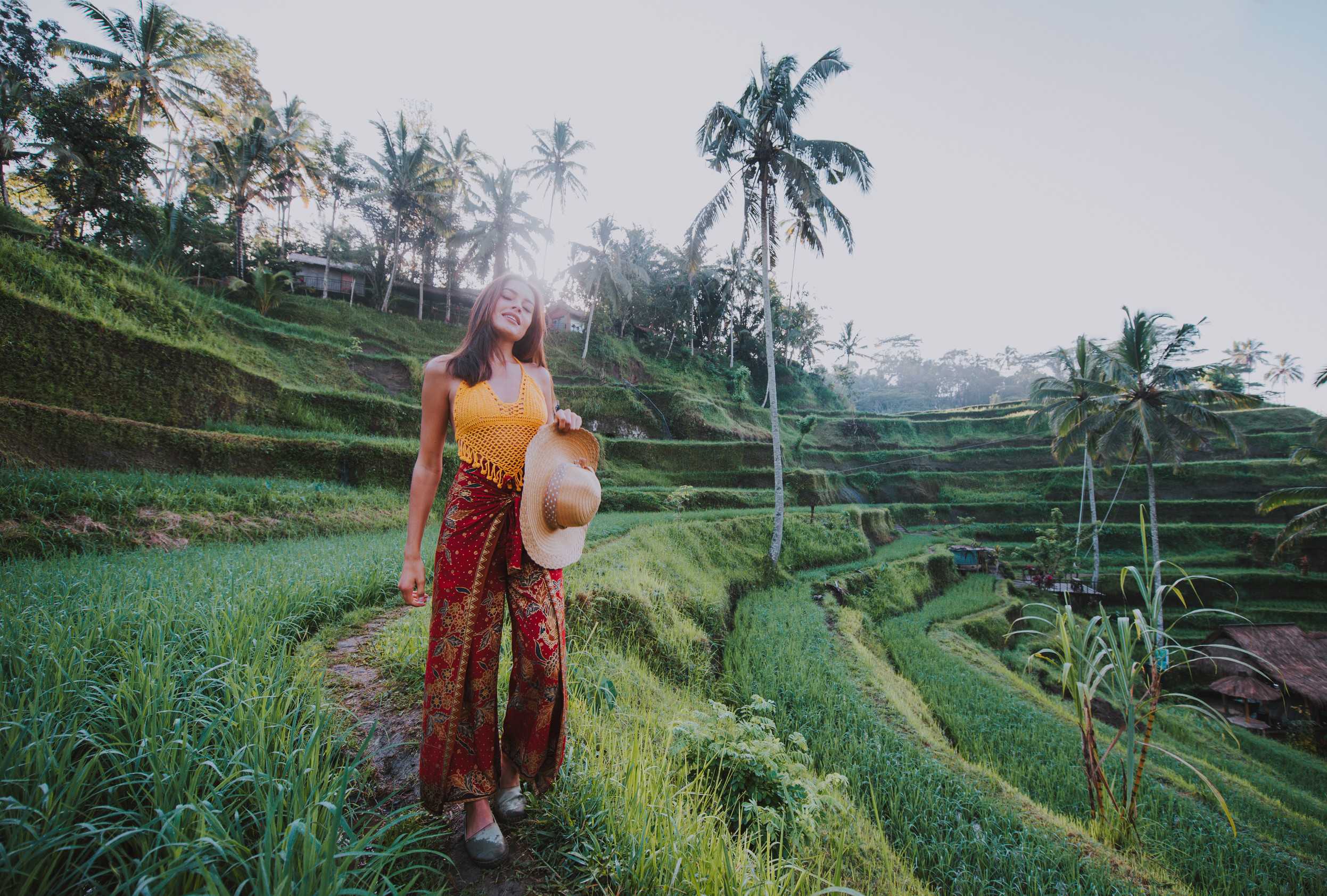 Beautiful Girl Visiting The Bali Rice Fields In Tegalalang Ubud Concept About People Wanderlust