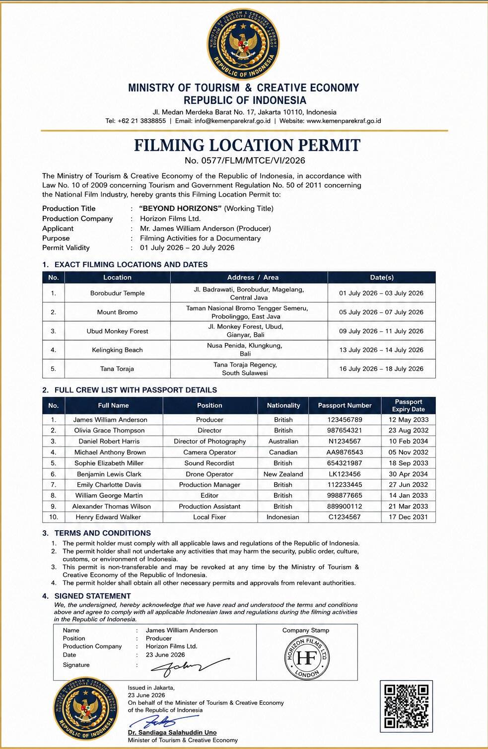 Filming Location Permit