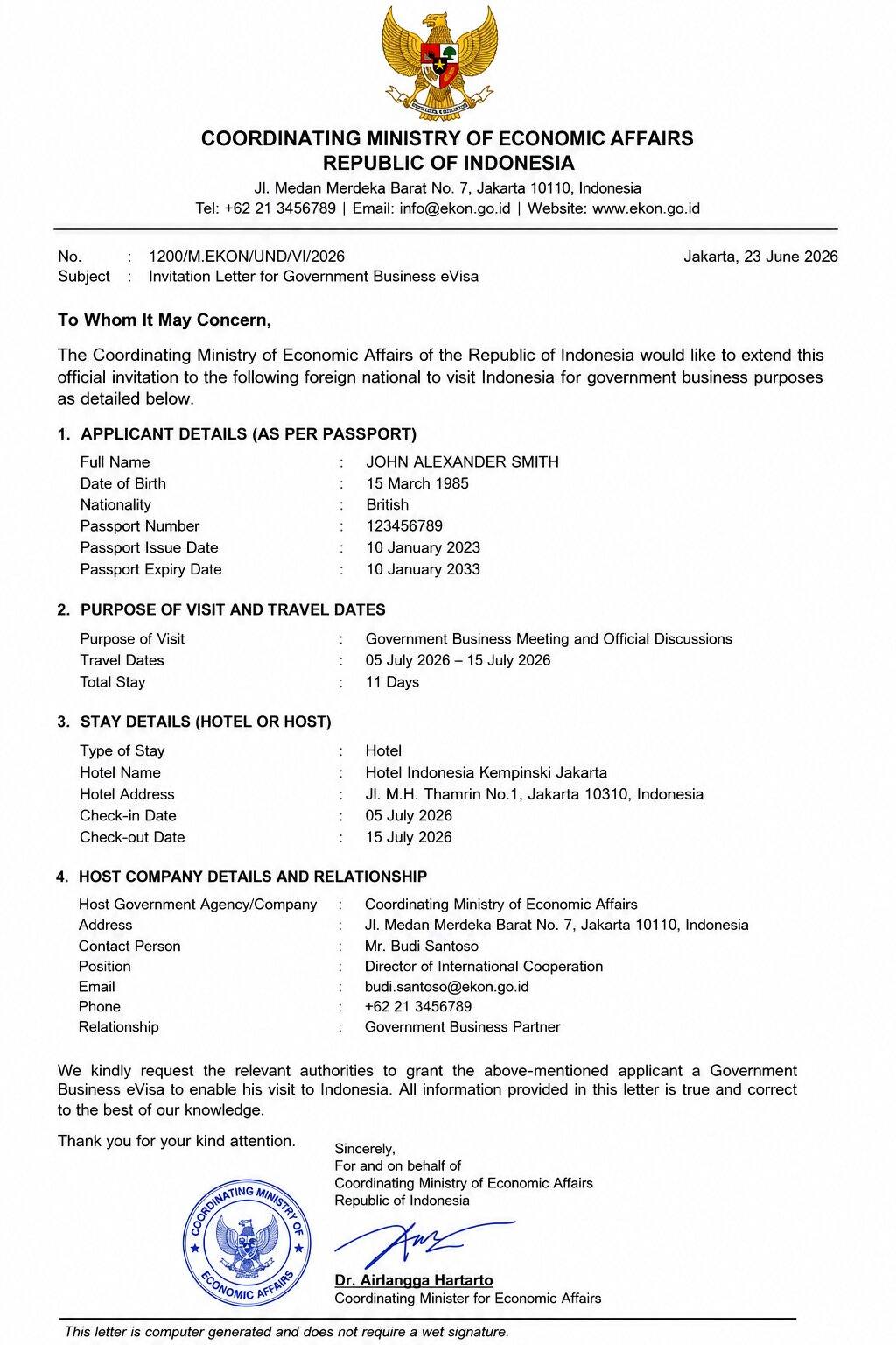Government Invitation Letter