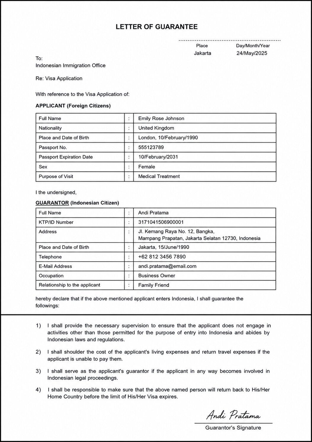 Guarantee Letter From Guarantor