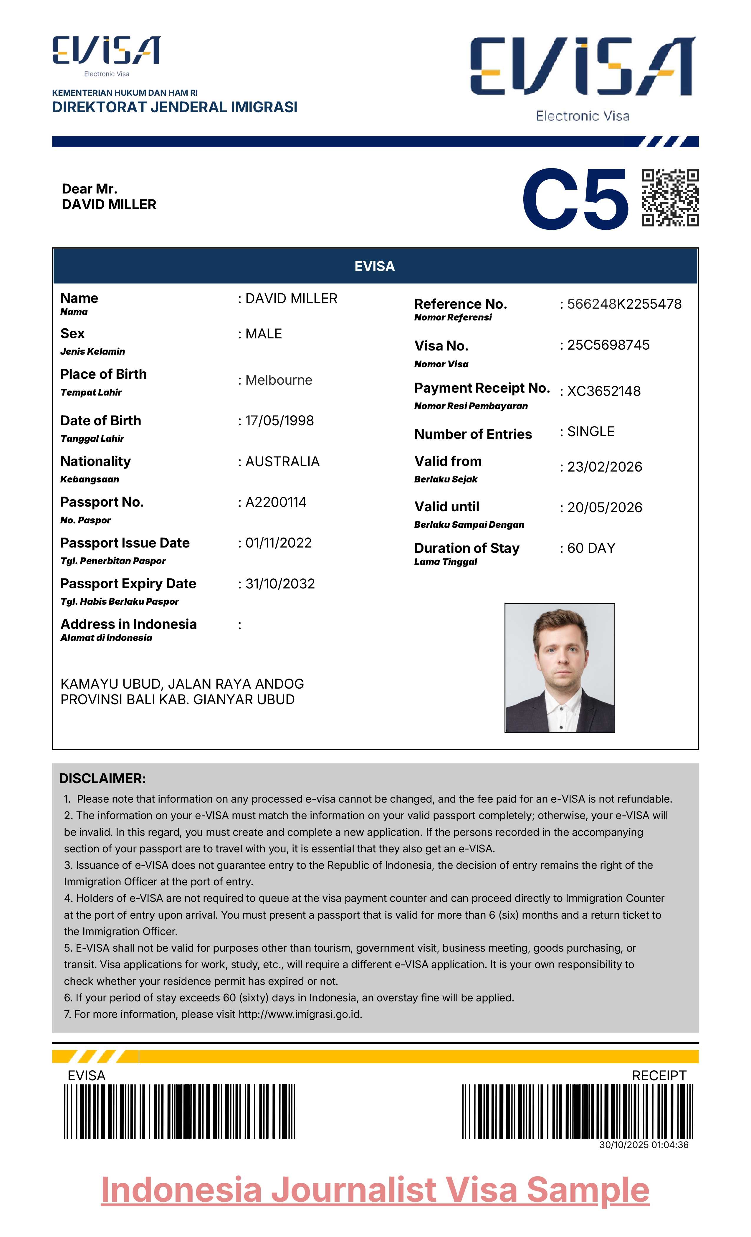 Indonesia Journalist eVisa