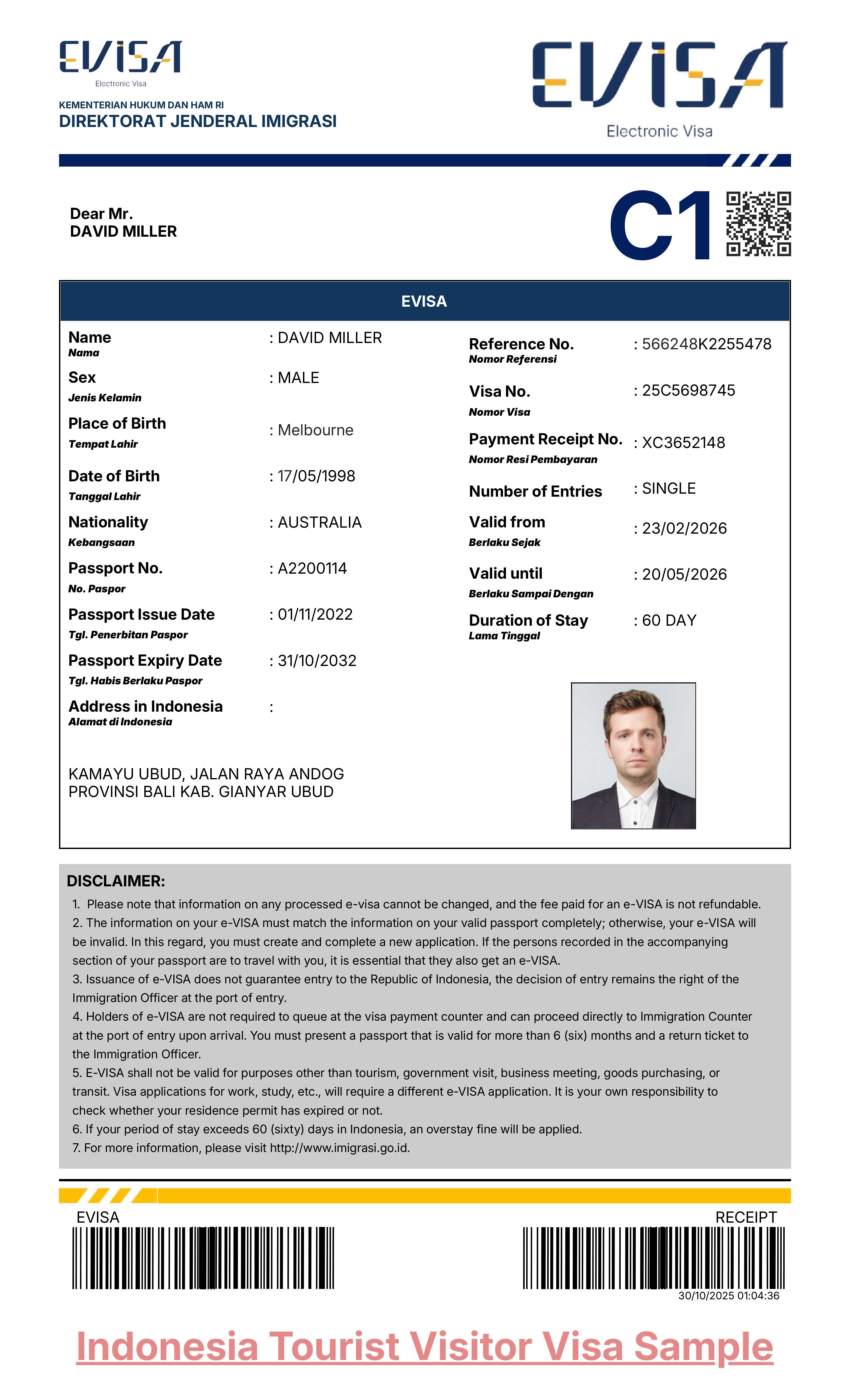 Indonesia Tourist Evisa