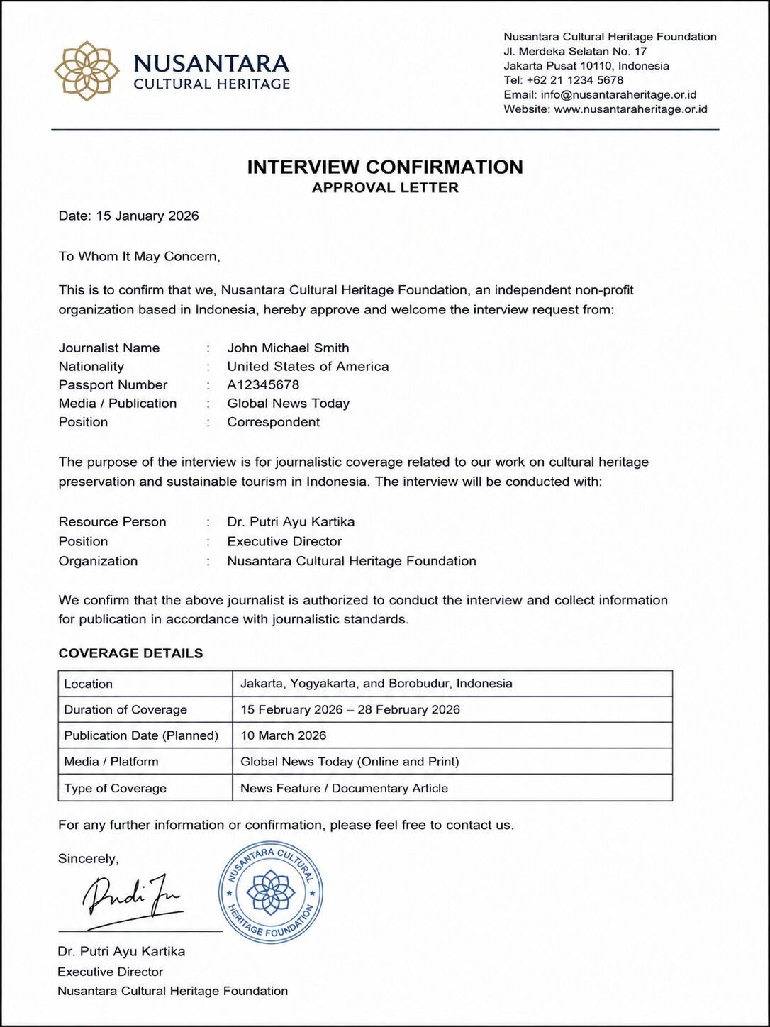 Interview Confirmation Approval Letter