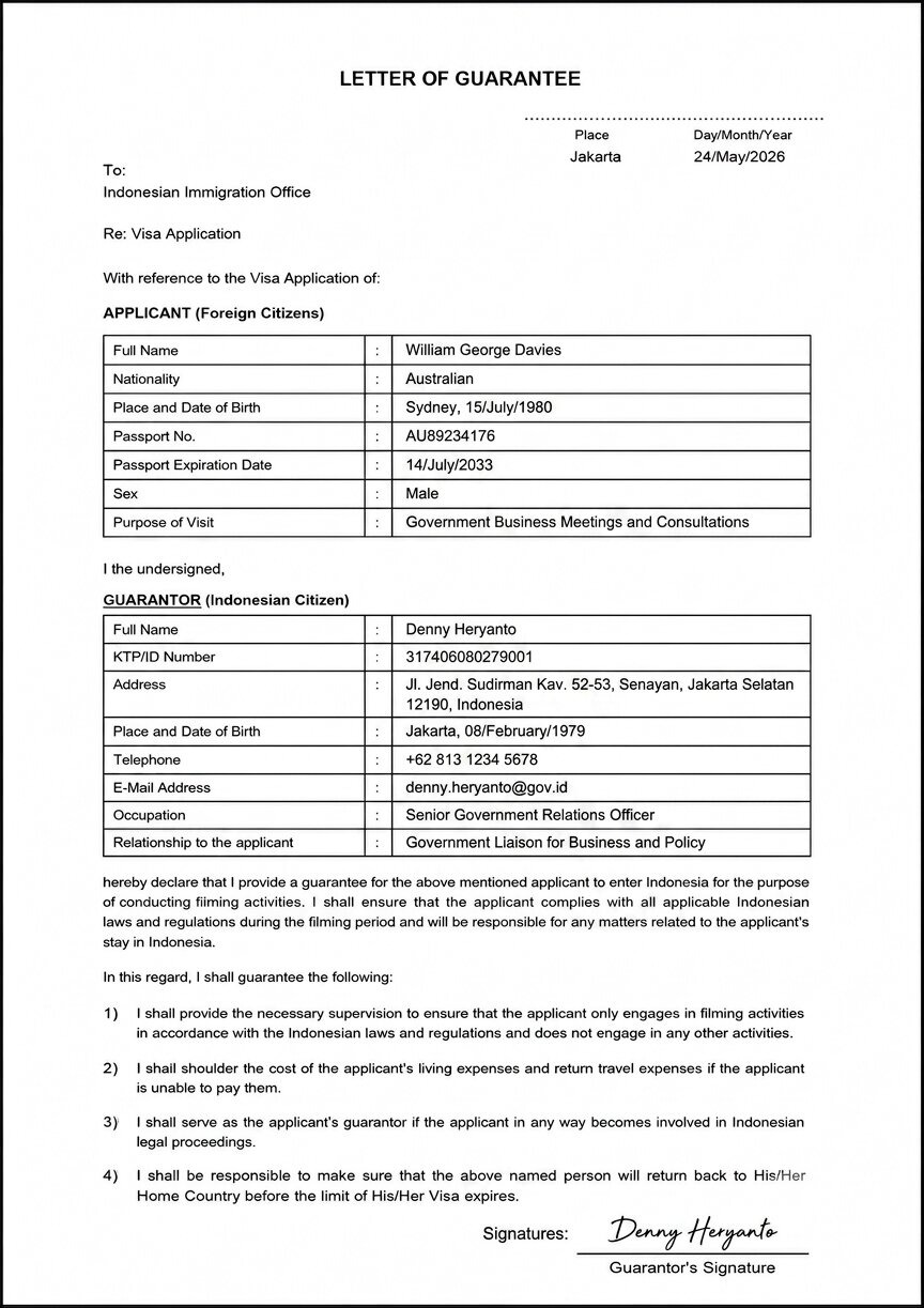 Letter Of Guarantee From The Guarantor