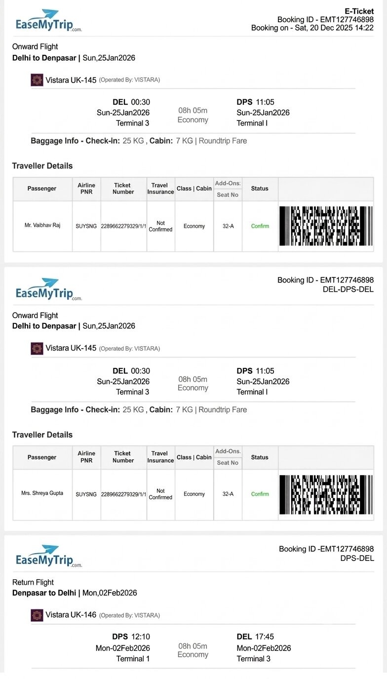 Round Trip Flight Ticket