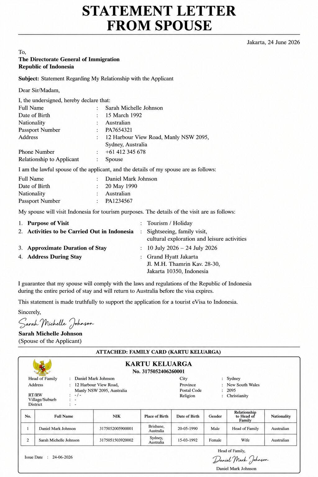 Statement From Spouse With Family Card